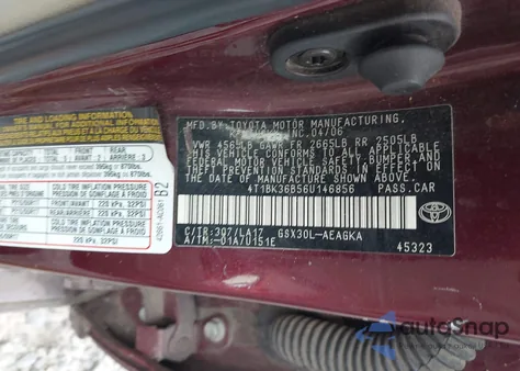 2006 Toyota Avalon Xls из США, поврежденный, VIN 4T1BK36B56U146856